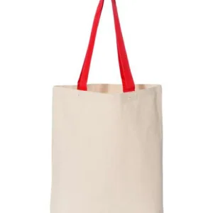 Q-Tees Q4400 Canvas Tote with Contrast Handles, Blank – Natural/ Red