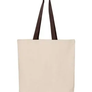 Q-Tees Q4400 Canvas Tote with Contrast Handles, Blank – Natural/ Chocolate