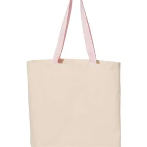 Q-Tees Q4400 Canvas Tote with Contrast Handles, Blank – Natural/ Light Pink