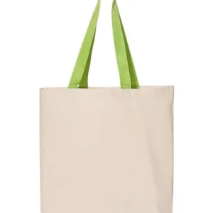 Q-Tees Q4400 Canvas Tote with Contrast Handles, Blank – Natural/ Lime