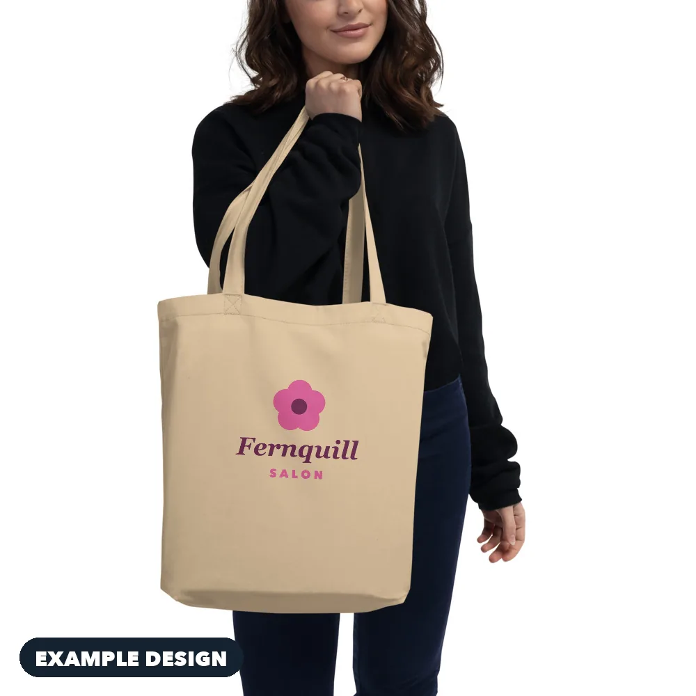 Oyster canvas tote with an example Fernquill Salon logo (example design)